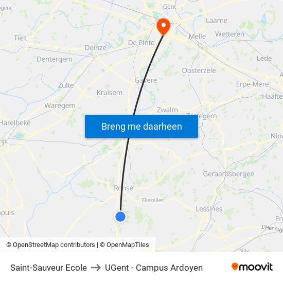 Saint-Sauveur Ecole to UGent - Campus Ardoyen map