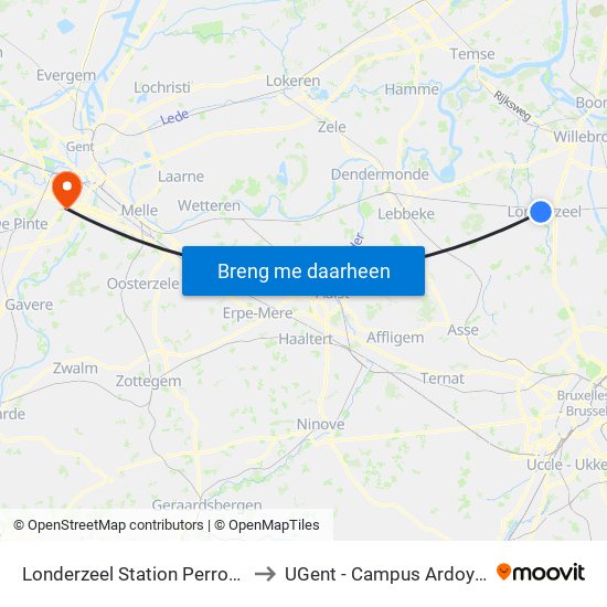 Londerzeel Station Perron 4 to UGent - Campus Ardoyen map