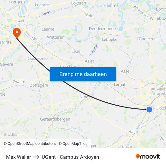 Max Waller to UGent - Campus Ardoyen map