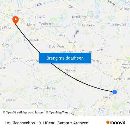 Lot Klarissenbos to UGent - Campus Ardoyen map
