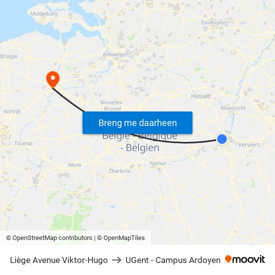 Liège Avenue Viktor-Hugo to UGent - Campus Ardoyen map