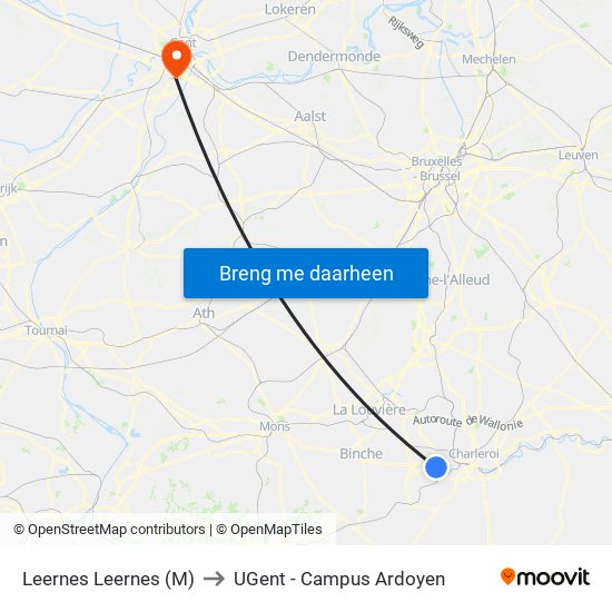 Leernes Leernes (M) to UGent - Campus Ardoyen map