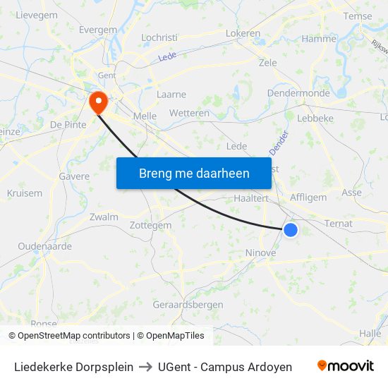 Liedekerke Dorpsplein to UGent - Campus Ardoyen map
