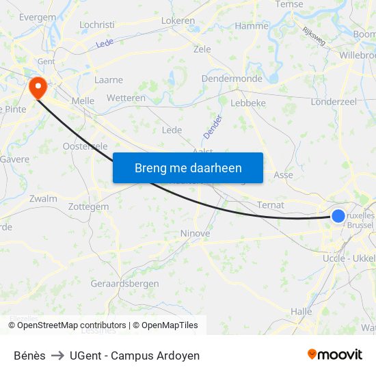 Bénès to UGent - Campus Ardoyen map