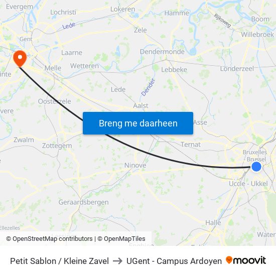 Petit Sablon / Kleine Zavel to UGent - Campus Ardoyen map