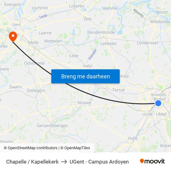 Chapelle / Kapellekerk to UGent - Campus Ardoyen map