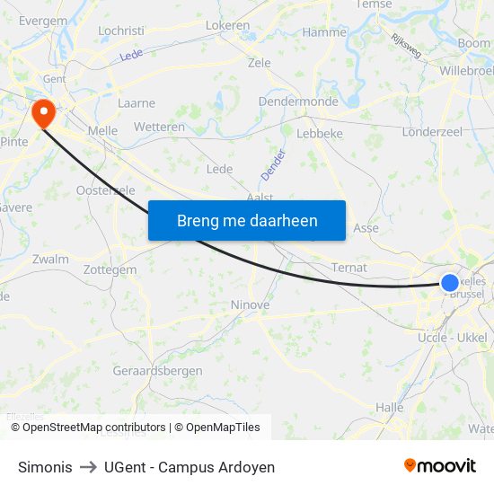 Simonis to UGent - Campus Ardoyen map
