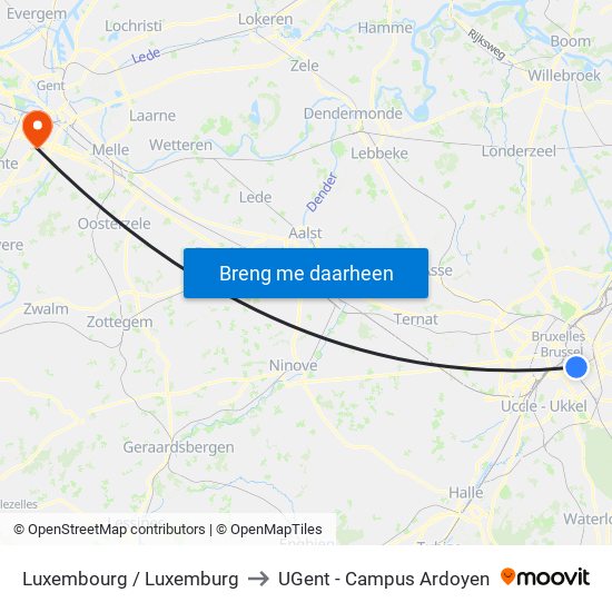 Luxembourg / Luxemburg to UGent - Campus Ardoyen map