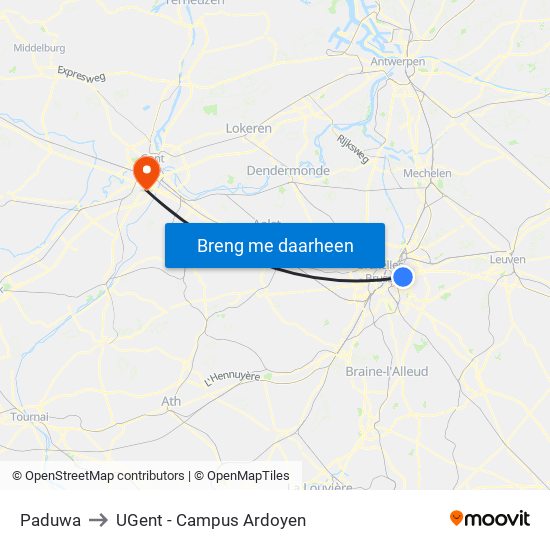 Paduwa to UGent - Campus Ardoyen map