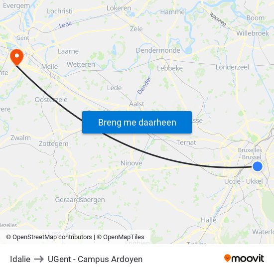 Idalie to UGent - Campus Ardoyen map