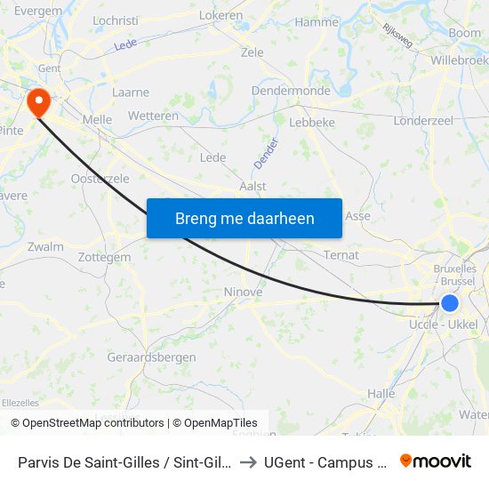 Parvis De Saint-Gilles / Sint-Gillisvoorplein to UGent - Campus Ardoyen map