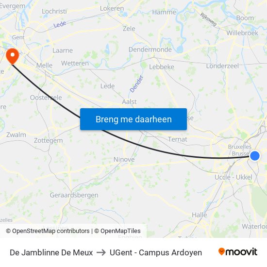 De Jamblinne De Meux to UGent - Campus Ardoyen map