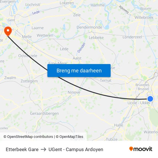 Etterbeek Gare to UGent - Campus Ardoyen map