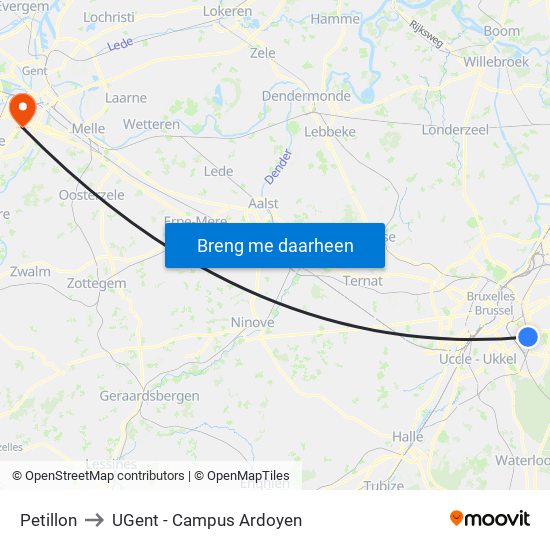 Petillon to UGent - Campus Ardoyen map
