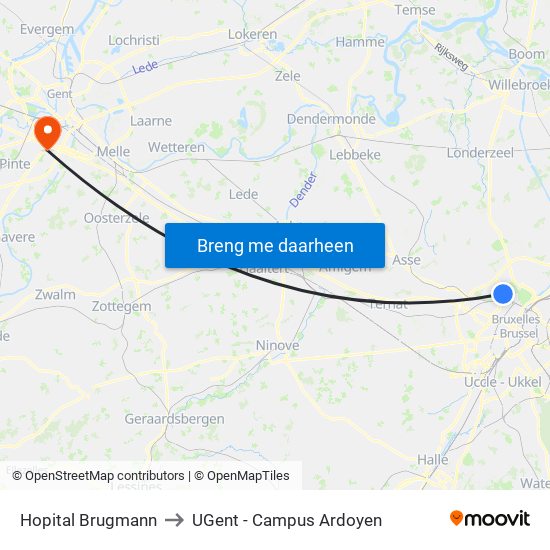 Hopital Brugmann to UGent - Campus Ardoyen map