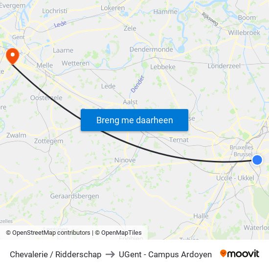 Chevalerie / Ridderschap to UGent - Campus Ardoyen map