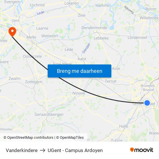 Vanderkindere to UGent - Campus Ardoyen map