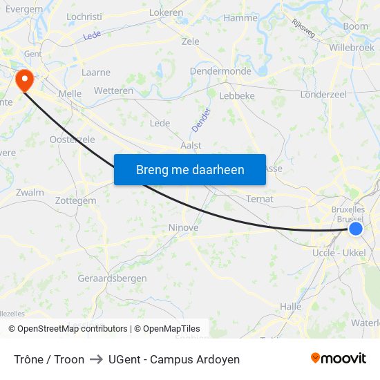 Trône / Troon to UGent - Campus Ardoyen map