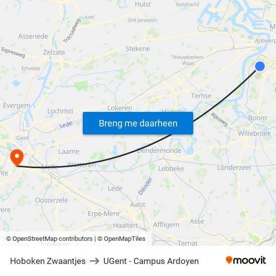 Hoboken Zwaantjes to UGent - Campus Ardoyen map