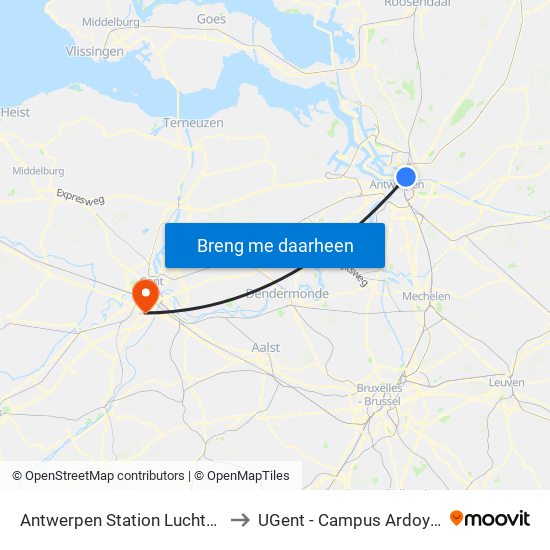 Antwerpen Station Luchtbal to UGent - Campus Ardoyen map