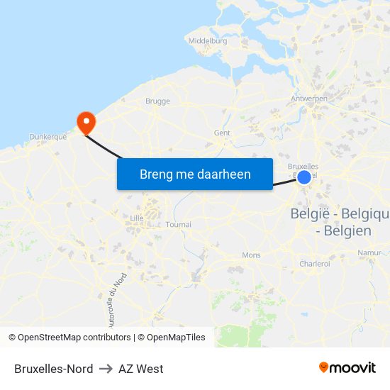 Bruxelles-Nord to AZ West map
