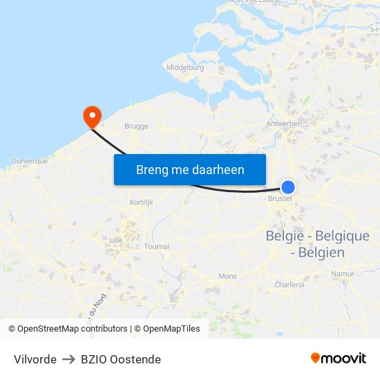 Vilvorde to BZIO Oostende map