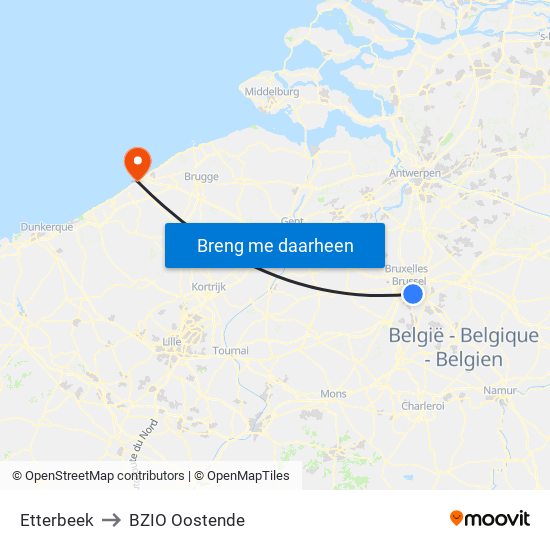 Etterbeek to BZIO Oostende map