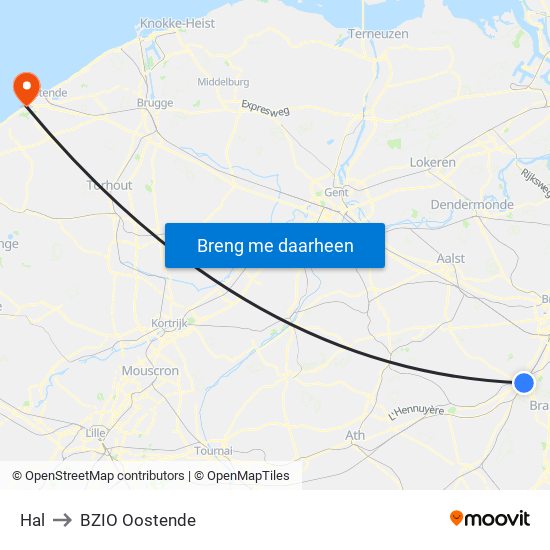 Hal to BZIO Oostende map