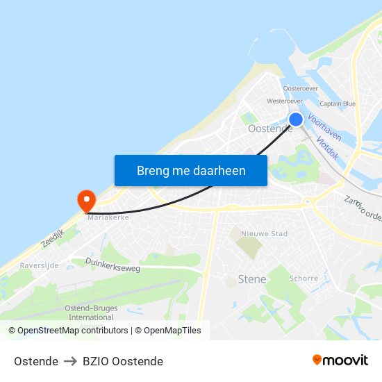 Ostende to BZIO Oostende map