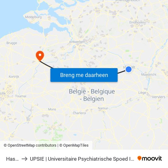 Hasselt to UPSIE | Universitaire Psychiatrische Spoed Intensieve Eenheid map