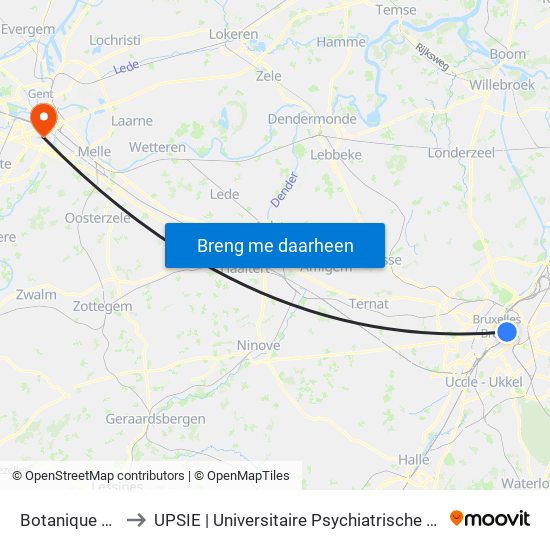 Botanique / Kruidtuin to UPSIE | Universitaire Psychiatrische Spoed Intensieve Eenheid map