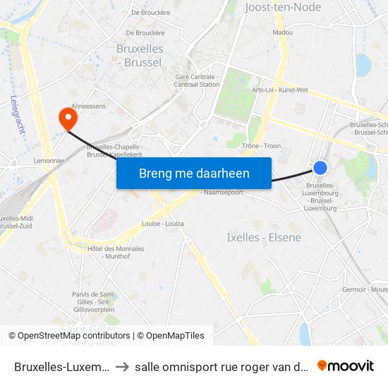 Bruxelles-Luxembourg to salle omnisport rue roger van der weyden map