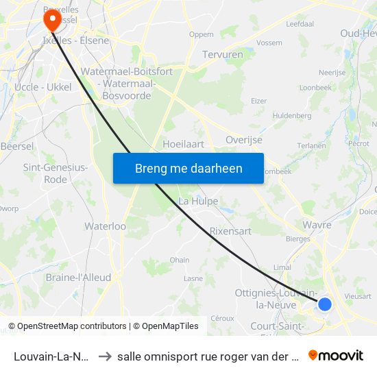 Louvain-La-Neuve to salle omnisport rue roger van der weyden map