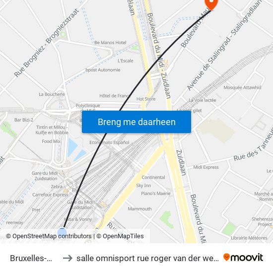 Bruxelles-Midi to salle omnisport rue roger van der weyden map