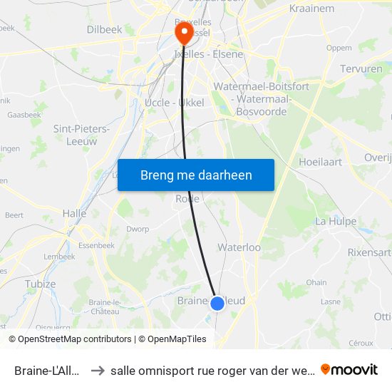 Braine-L'Alleud to salle omnisport rue roger van der weyden map