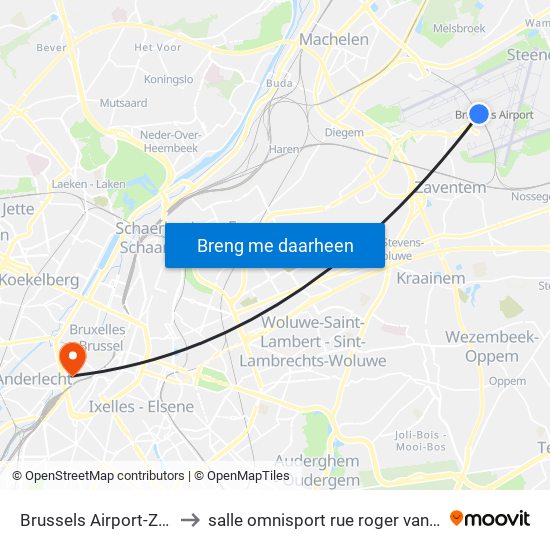 Brussels Airport-Zaventem to salle omnisport rue roger van der weyden map