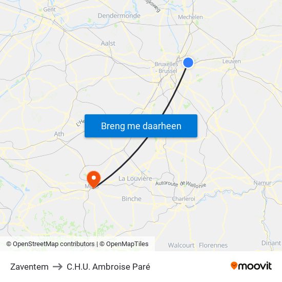 Zaventem to C.H.U. Ambroise Paré map