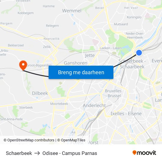 Schaerbeek to Odisee - Campus Parnas map