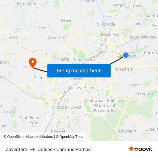 Zaventem to Odisee - Campus Parnas map