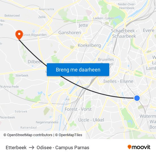 Etterbeek to Odisee - Campus Parnas map