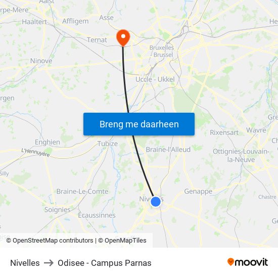 Nivelles to Odisee - Campus Parnas map