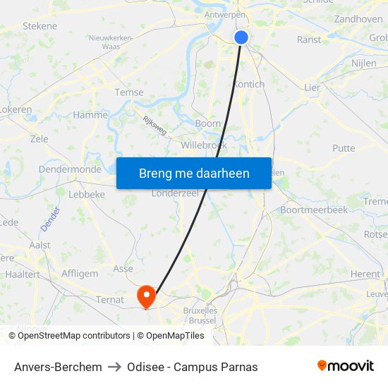 Anvers-Berchem to Odisee - Campus Parnas map
