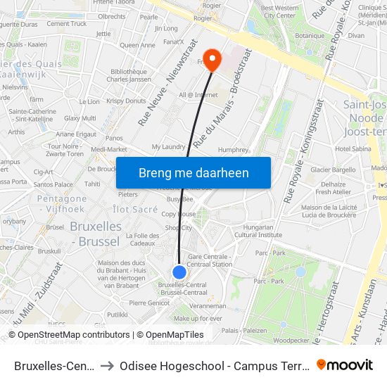 Bruxelles-Central to Odisee Hogeschool - Campus Terranova map