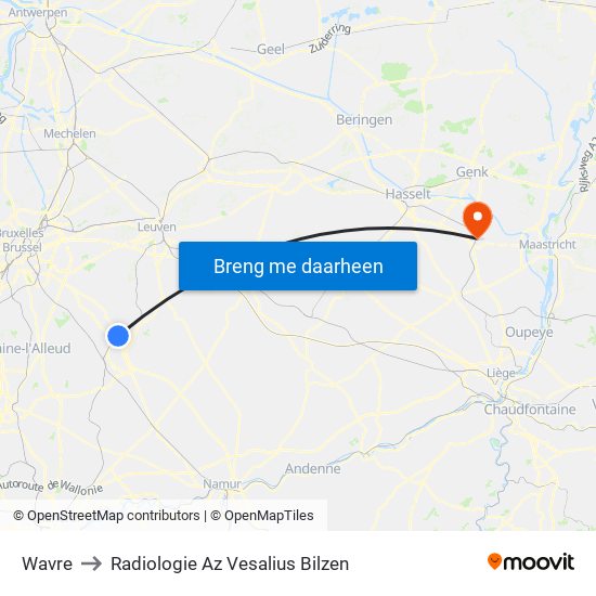 Wavre to Radiologie Az Vesalius Bilzen map