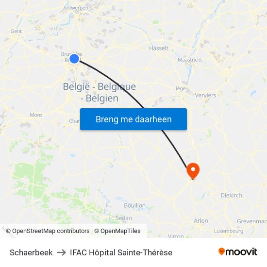 Schaerbeek to IFAC Hôpital Sainte-Thérèse map