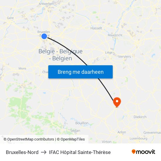 Bruxelles-Nord to IFAC Hôpital Sainte-Thérèse map