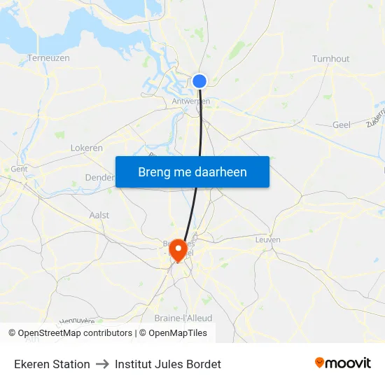 Ekeren Station to Institut Jules Bordet map