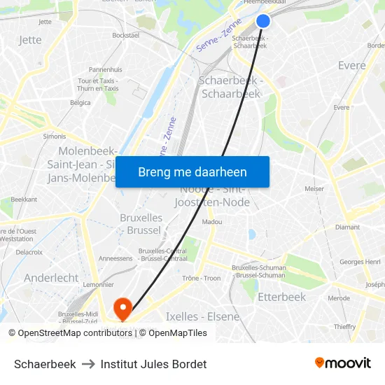 Schaerbeek to Institut Jules Bordet map