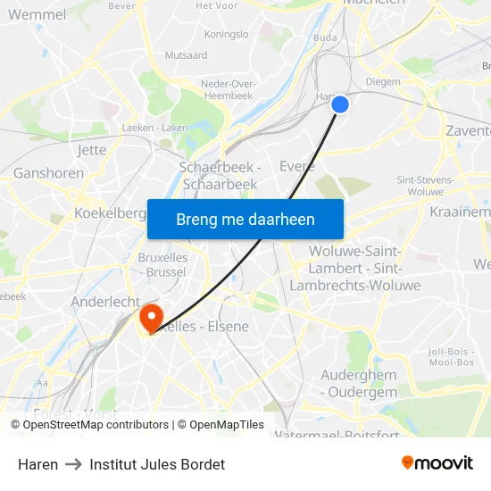 Haren to Institut Jules Bordet map
