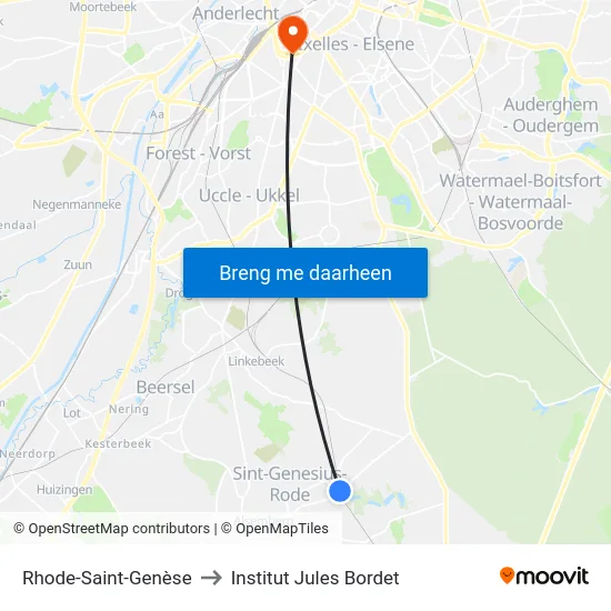 Rhode-Saint-Genèse to Institut Jules Bordet map
